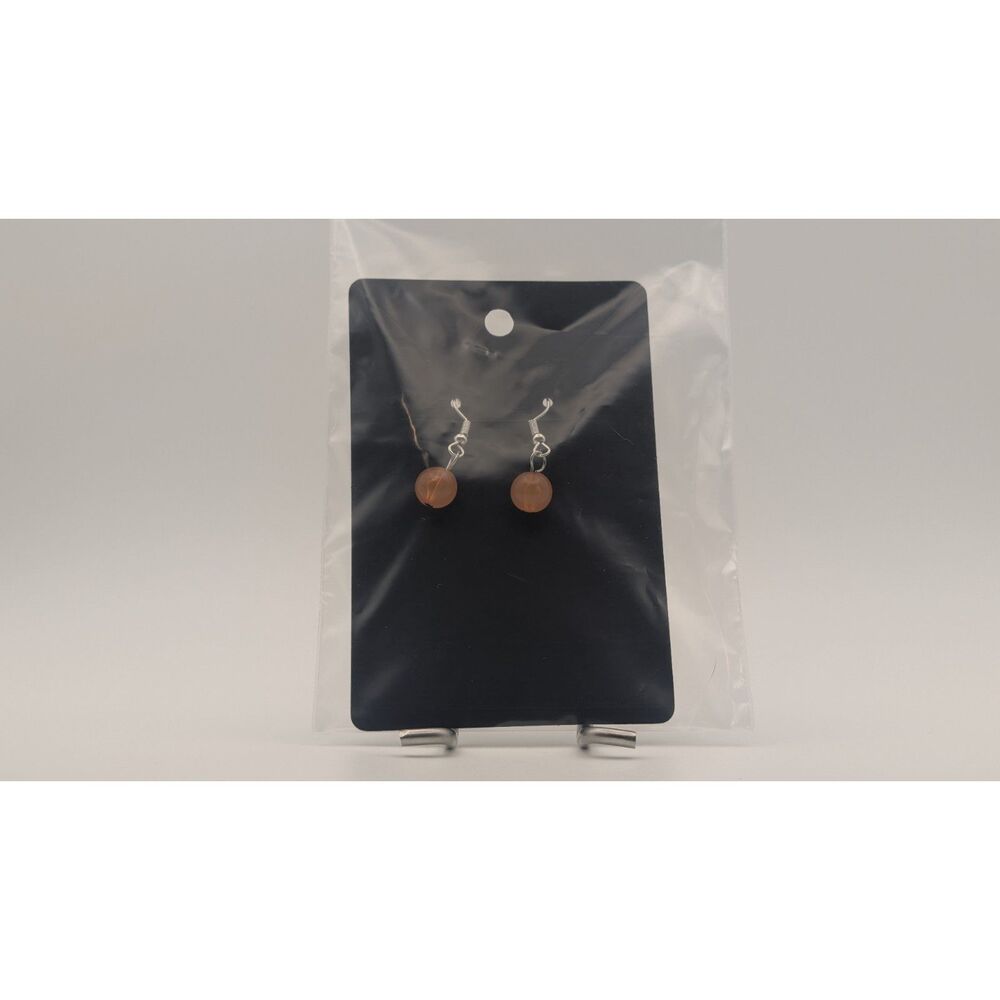 Peach Bead Dangle Earrings Silver Tone Hooks Lightweight